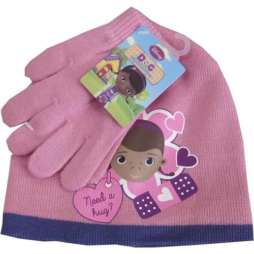 Disney Dr Plüssi Hug Pink gyerek sapka + kesztyű szett 52 cm