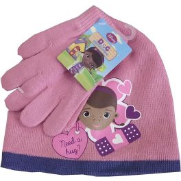   Disney Dr Plüssi Hug Pink gyerek sapka + kesztyű szett 54 cm