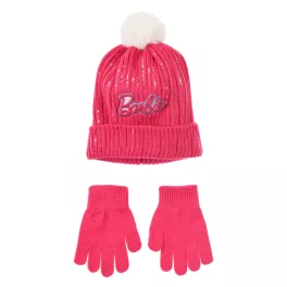 Barbie Pink flitteres gyerek sapka + kesztyű szett 52 cm