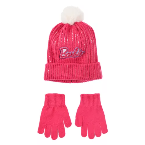Barbie Pink flitteres gyerek sapka + kesztyű szett 52 cm