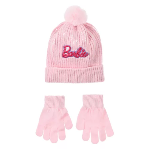 Barbie Light Pink flitteres gyerek sapka + kesztyű szett 52 cm