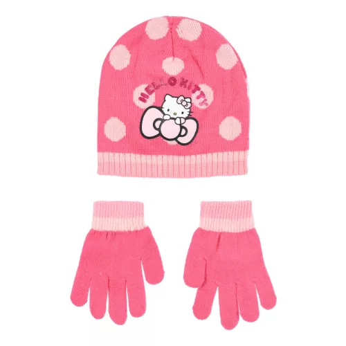 Hello Kitty Cute Dots Pink gyerek sapka + kesztyű szett 54 cm