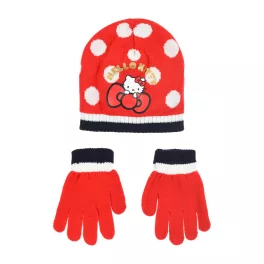   Hello Kitty Cute Dots Red gyerek sapka + kesztyű szett 52 cm