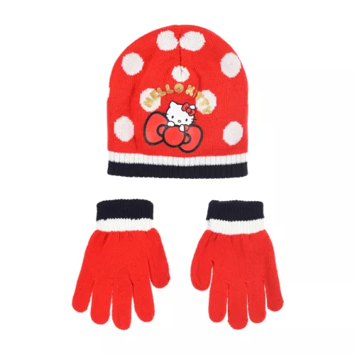 Hello Kitty Cute Dots Red gyerek sapka + kesztyű szett 54 cm