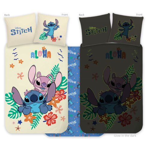 Disney Lilo és Stitch, A csillagkutya Aloha sötétben világító gyerek, ovis ágyneműhuzat 100x135cm, 40x60cm