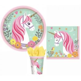   Magical Unicorn, Unikornis party szett 32 db-os 18 cm-es tányérral