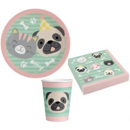    Hello Pets, Háziállatok party szett 36 db-os 23 cm-es tányérral