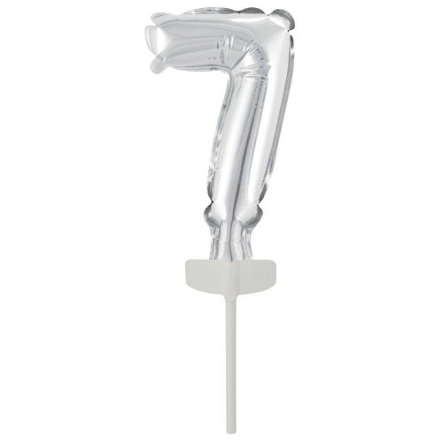 Ezüst Silver 7-es szám fólia lufi tortára 13 cm