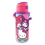 Hello Kitty Friends alumínium szívószálas kulacs akasztóval 600 ml