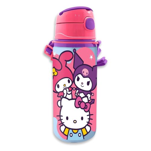 Hello Kitty Friends alumínium szívószálas kulacs akasztóval 600 ml