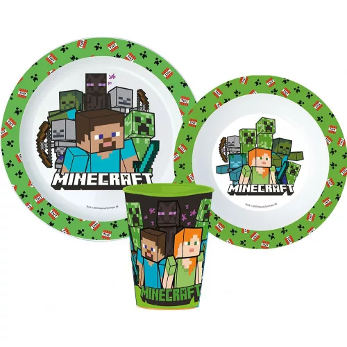 Minecraft Creeper étkészlet, micro műanyag szett, pohárral 260 ml