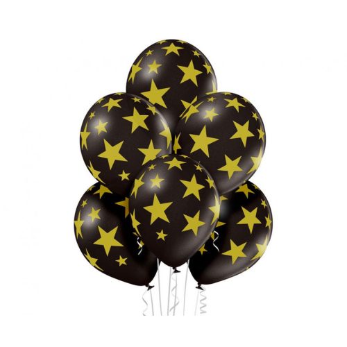 Csillagos Black Star léggömb, lufi szett 6 db-os 30 cm (12 inch)