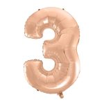 Rose Gold 3-as szám fólia lufi 92 cm