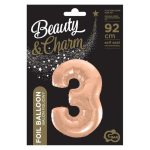 Rose Gold 3-as szám fólia lufi 92 cm