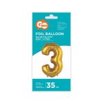 Arany Gold Matt 3-as mini szám fólia lufi 35 cm