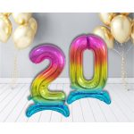 Színes Rainbow 2-es szám fólia lufi talppal 74 cm