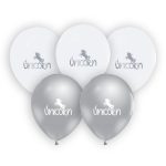 Unikornis Silver léggömb, lufi 5 db-os 12 inch (30cm)