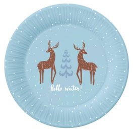 Karácsonyi Hello Winter Blue papírtányér 6 db-os 18 cm