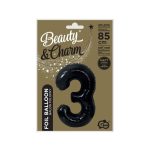 Fekete 3-as B&C Matt Black szám fólia lufi 85 cm