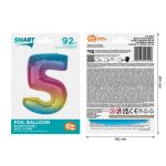 Színes 5-ös Rainbow szám fólia lufi 92 cm