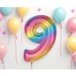 Színes 9-es Rainbow szám fólia lufi 92 cm