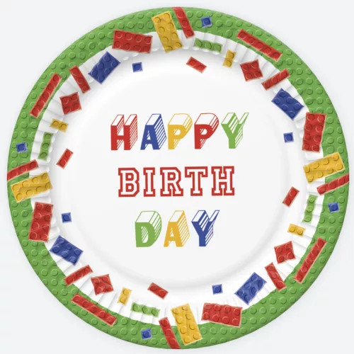 Happy Birthday Building Blocks papírtányér 8 db-os 22,7 cm