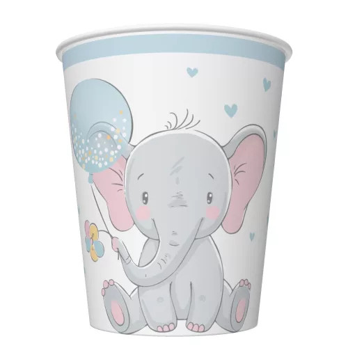 Baby elefánt Blue Balloon papír pohár 8 db-os 250 ml 