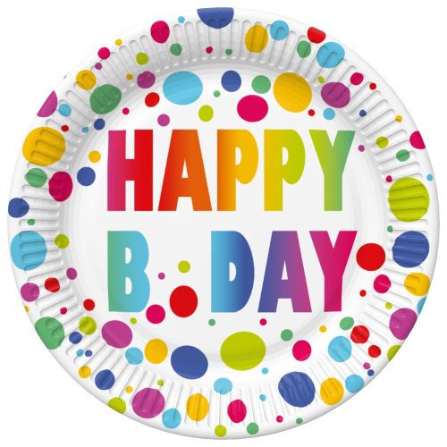 Happy Birthday Dots papírtányér 8 db-os 22,7 cm
