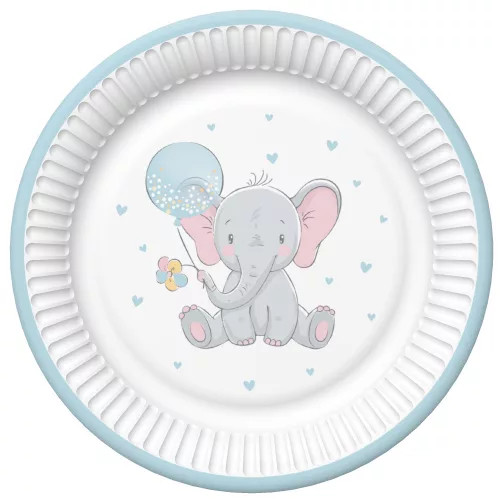 Baby elefánt Blue Balloon papírtányér 8 db-os 22,7 cm 