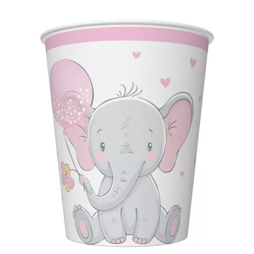 Baby elefánt Pink Balloon papír pohár 8 db-os 250 ml 