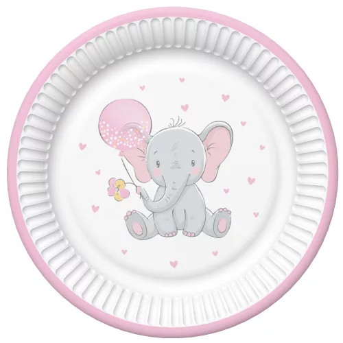 Baby elefánt Pink Balloon papírtányér 8 db-os 22,7 cm