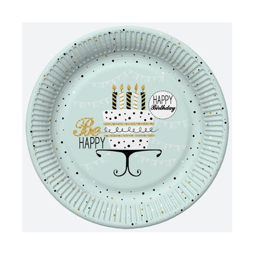 Happy Birthday Mint papírtányér 8 db-os 18 cm