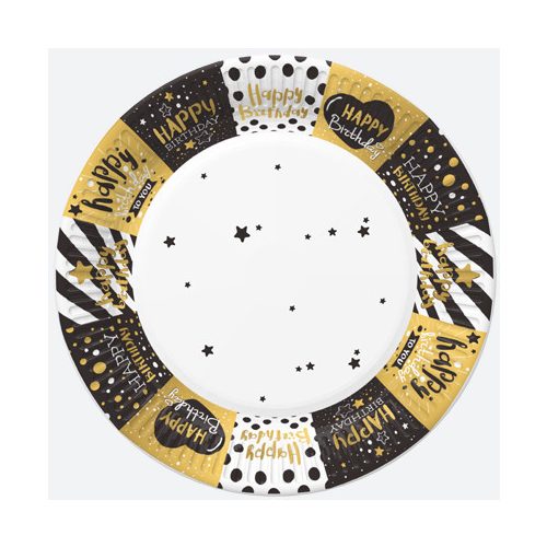 Happy Birthday Golden papírtányér 8 db-os 18 cm