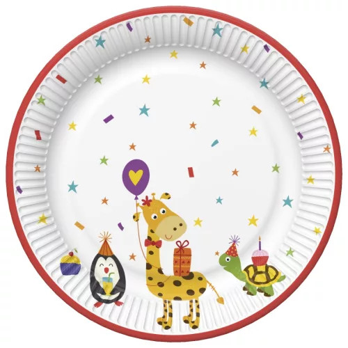 Állatos Cute Party papírtányér 8 db-os 18 cm 