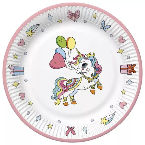 Unikornis Colourful papírtányér 8 db-os 22,7 cm 