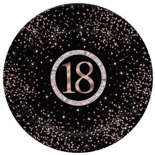 Happy Birthday 18 Rose Gold papírtányér 8 db-os 18 cm