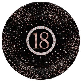 Happy Birthday 18 Rose Gold papírtányér 8 db-os 22,7 cm