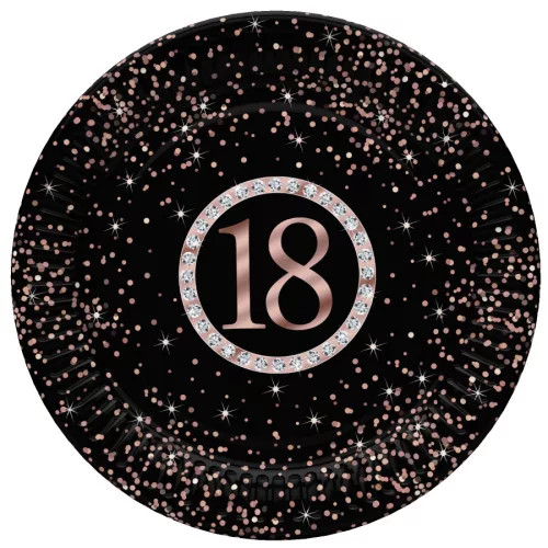 Happy Birthday 18 Rose Gold papírtányér 8 db-os 22,7 cm 