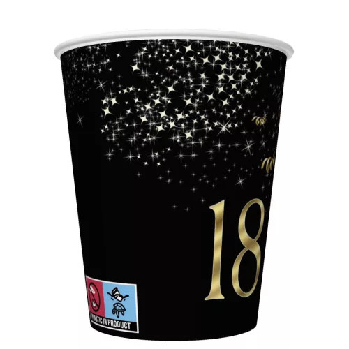  Happy Birthday 18 Golden Champagne papír pohár 8 db-os 250 ml 