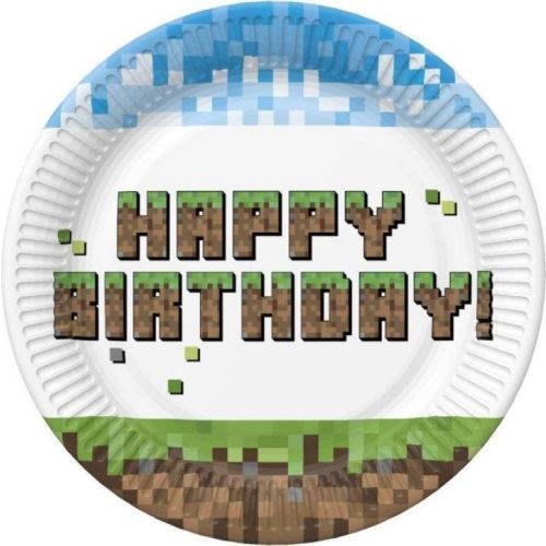 Happy Birthday Pixel Block papírtányér 8 db-os 22,7 cm