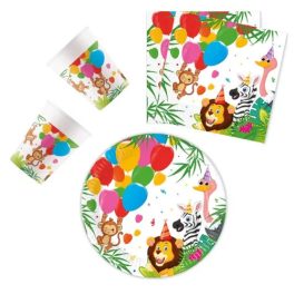   Jungle Balloons, Dzsungel party szett 36 db-os 23 cm-es tányérral