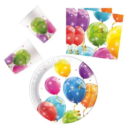  Sparkling Balloons, Lufis party szett 36 db-os 23 cm-es tányérral
