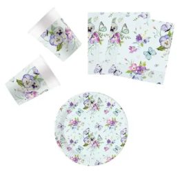   Turquoise Butterfly, Pillangó party szett 36 db-os 20 cm-es tányérral