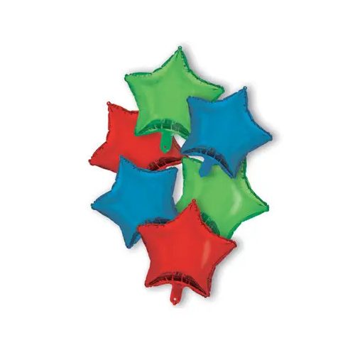 Csillag Red Blue Green Star fólia lufi 6 db-os szett 46 cm