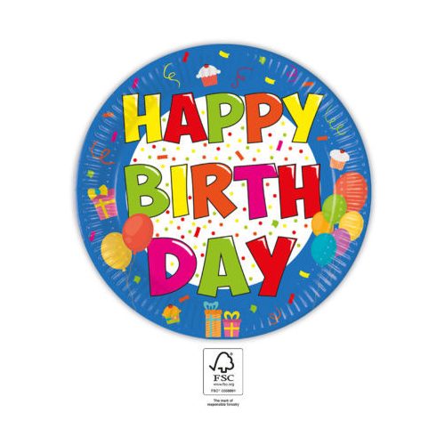Happy Birthday Kokliko papírtányér 8 db-os 23 cm FSC