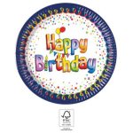 Happy Birthday Multicolor papírtányér 8 db-os 20 cm FSC