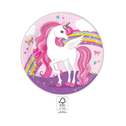 Unikornis Rainbow Colors papírtányér 8 db-os 23 cm FSC