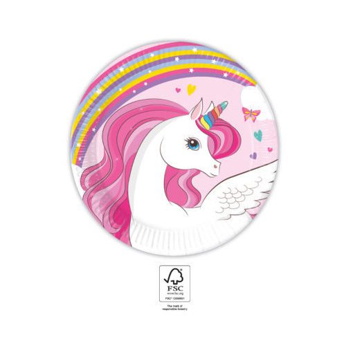 Unikornis Rainbow Colors papírtányér 8 db-os 20 cm FSC