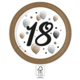 Happy Birthday 18 Milestone papírtányér 8 db-os 23 cm FSC