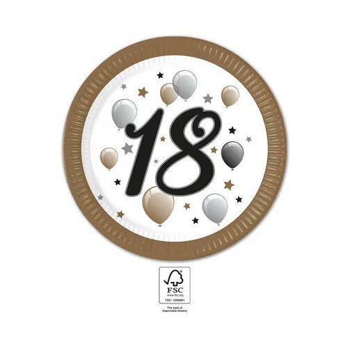 Happy Birthday 18 Milestone papírtányér 8 db-os 23 cm FSC